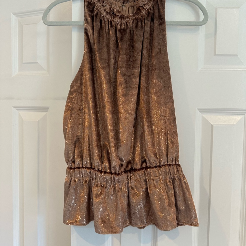 Ramy Brook Metallic Copper Brown Lonny Blouse Top size L